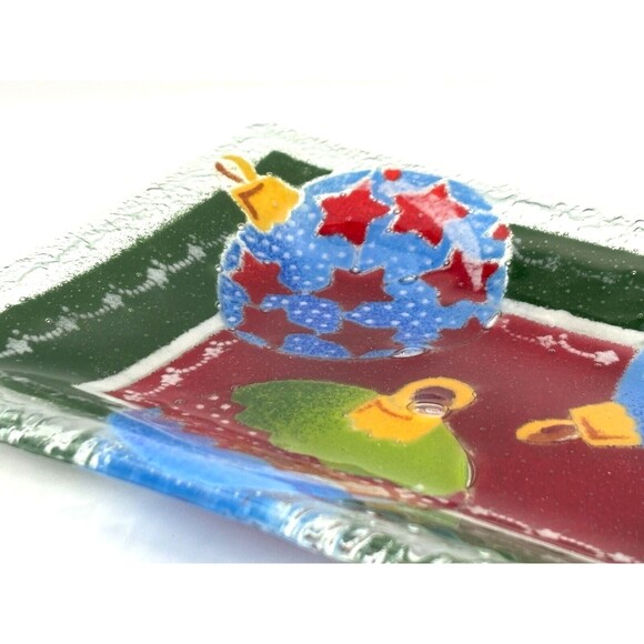 Peggy Karr Glass Christmas Ornaments 10" Tray Plate Handmade Art Glass USA Made‎ - Picture 16 of 16
